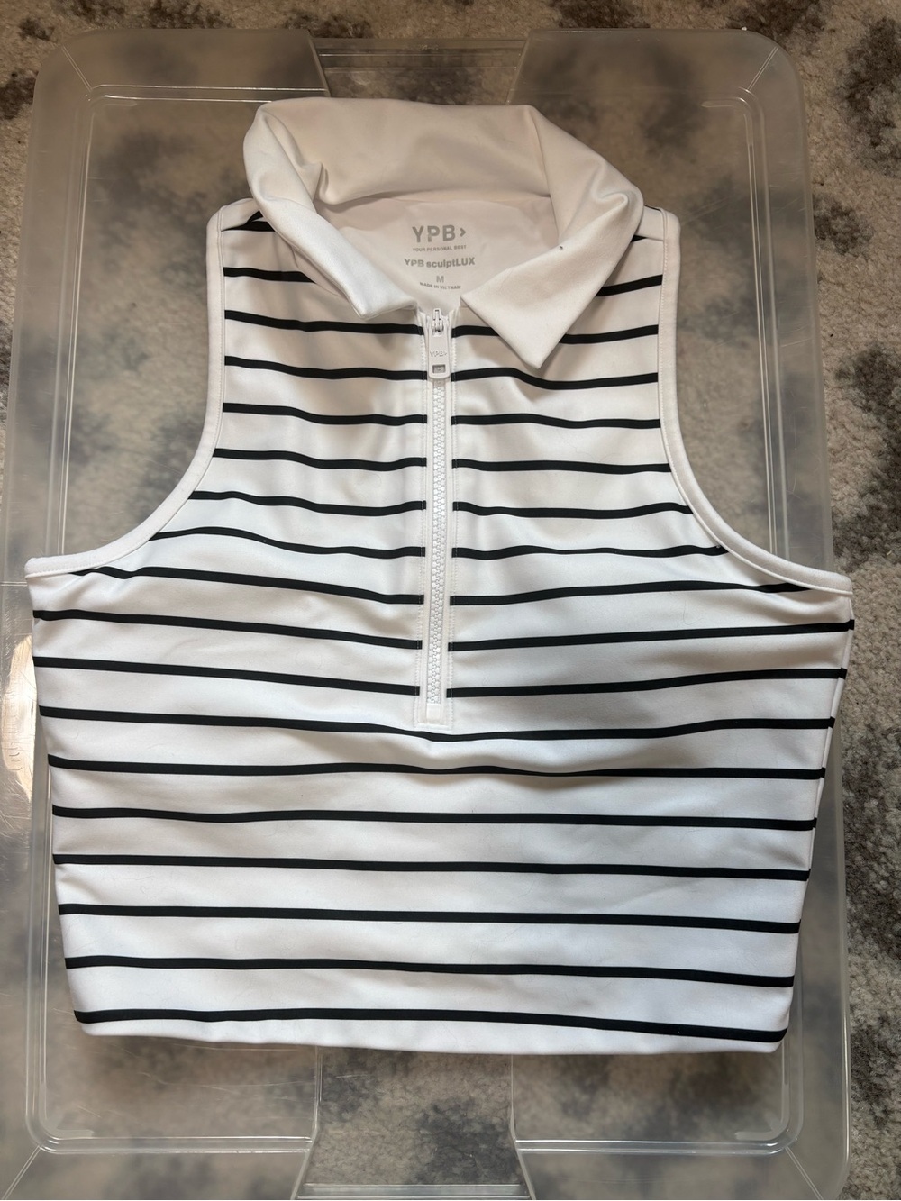 YPB Stripe Zip-Up Sleeveless Tank Top in White/Black